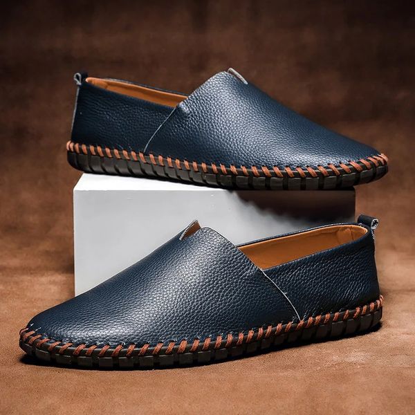 Handstickade Läder Loafers