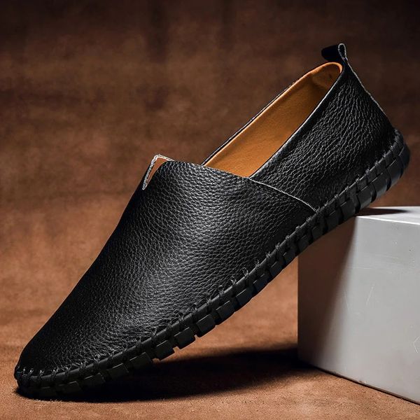 Handstickade Läder Loafers