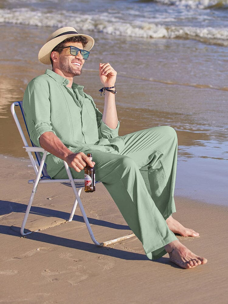 2-Delat Linne Långärmd Strand Semesteroutfit