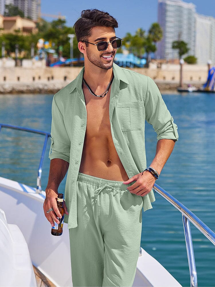 2-Delat Linne Långärmd Strand Semesteroutfit