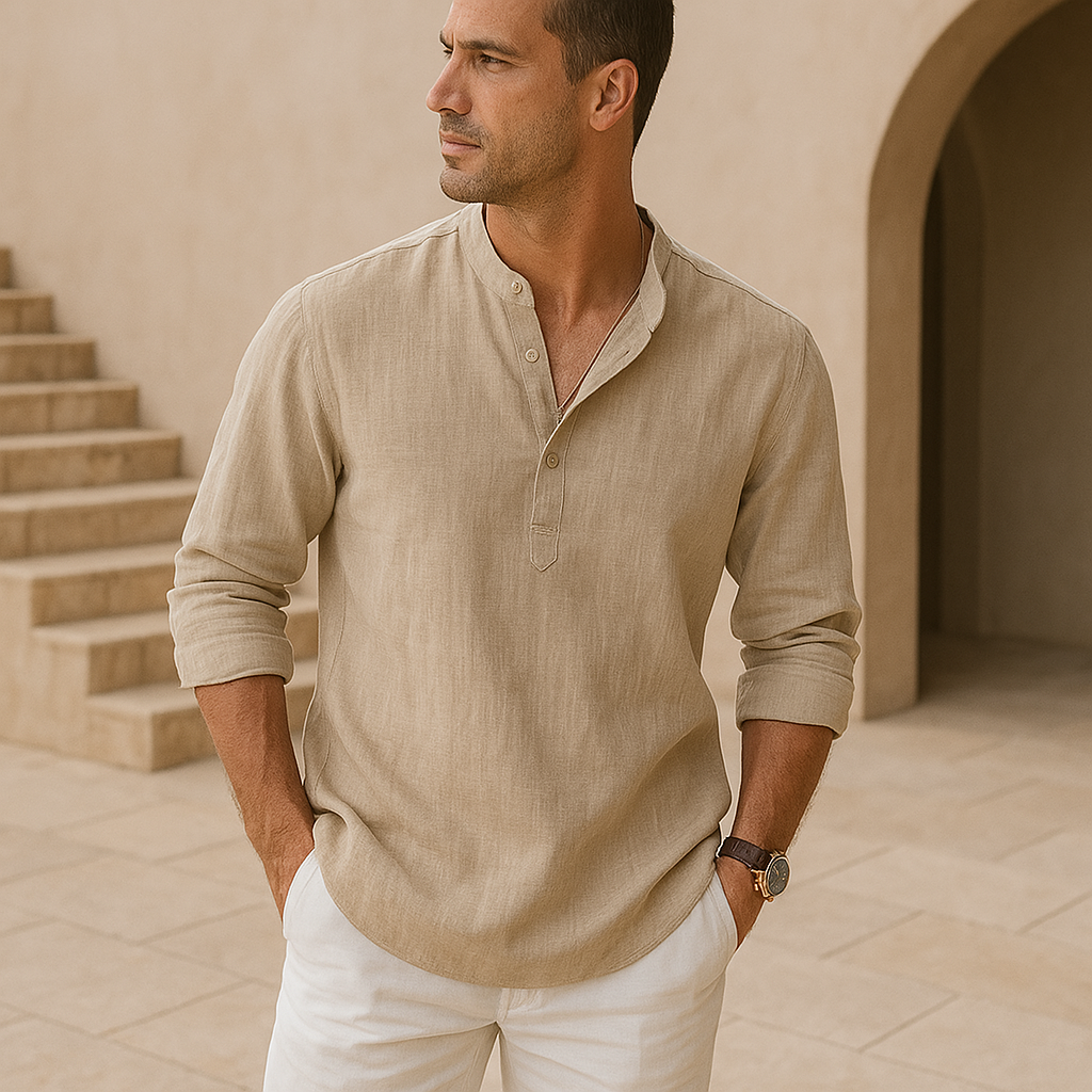 Leblanc™ | Henley Bomullsskjorta med Linneneffekt