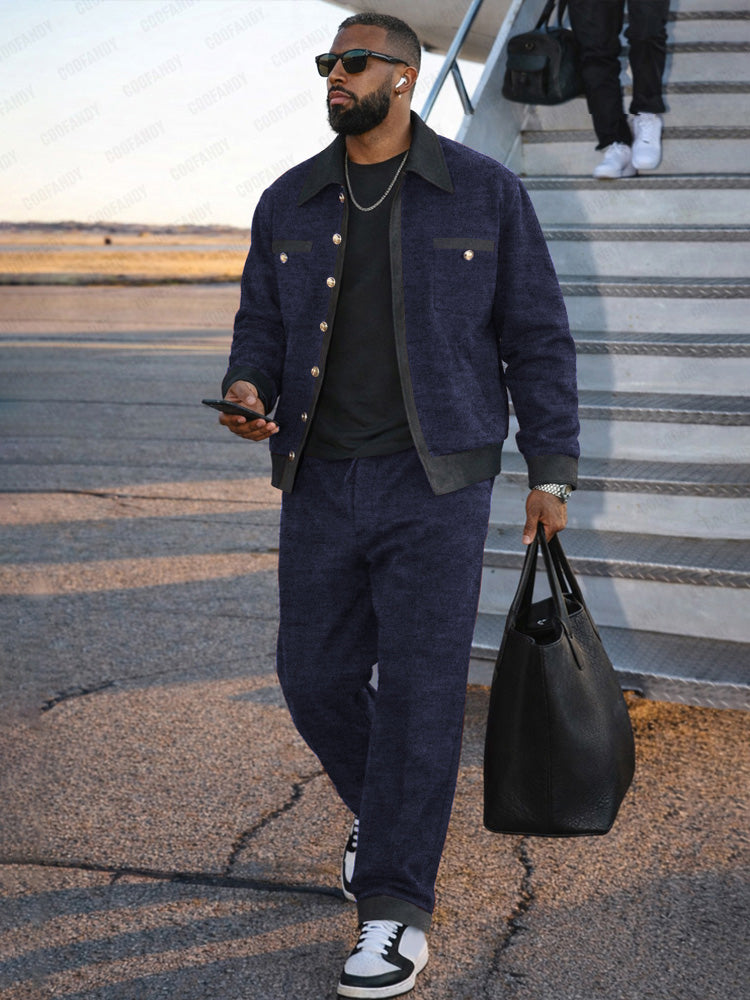 Urban Casual Kontrast Tweed Jacka och Byxset
