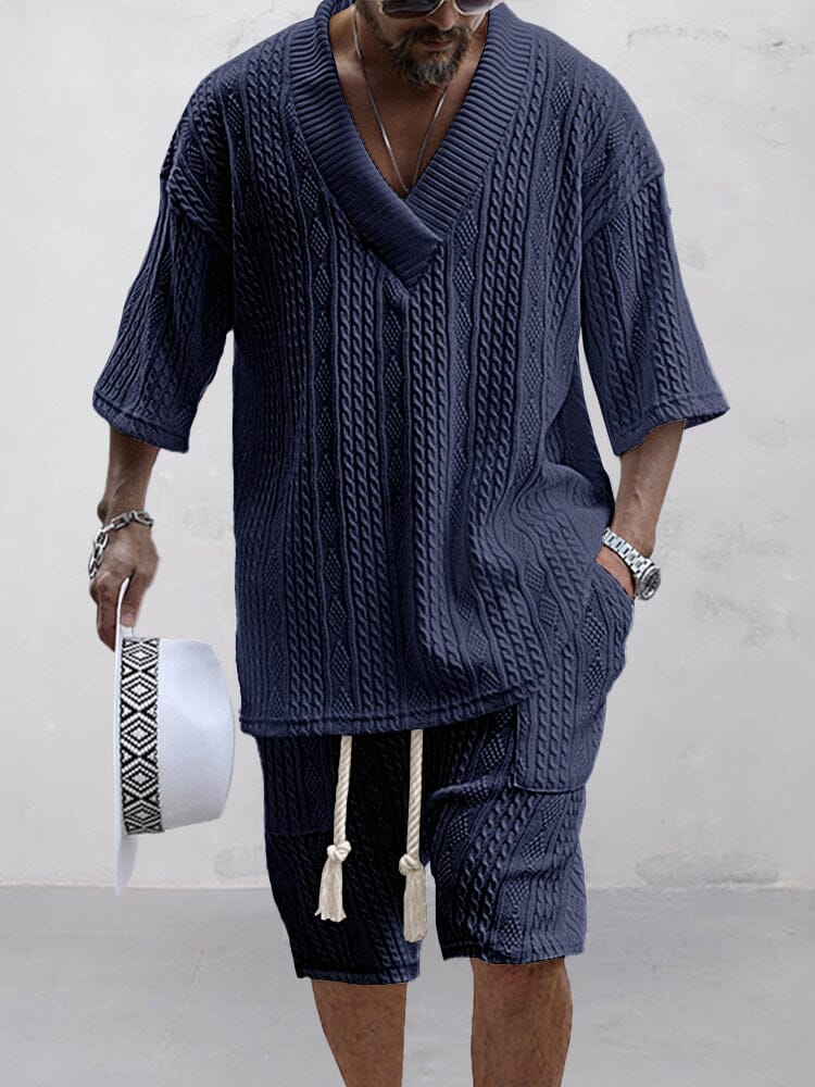 Casual Kabel Stickad T-Shirt Set