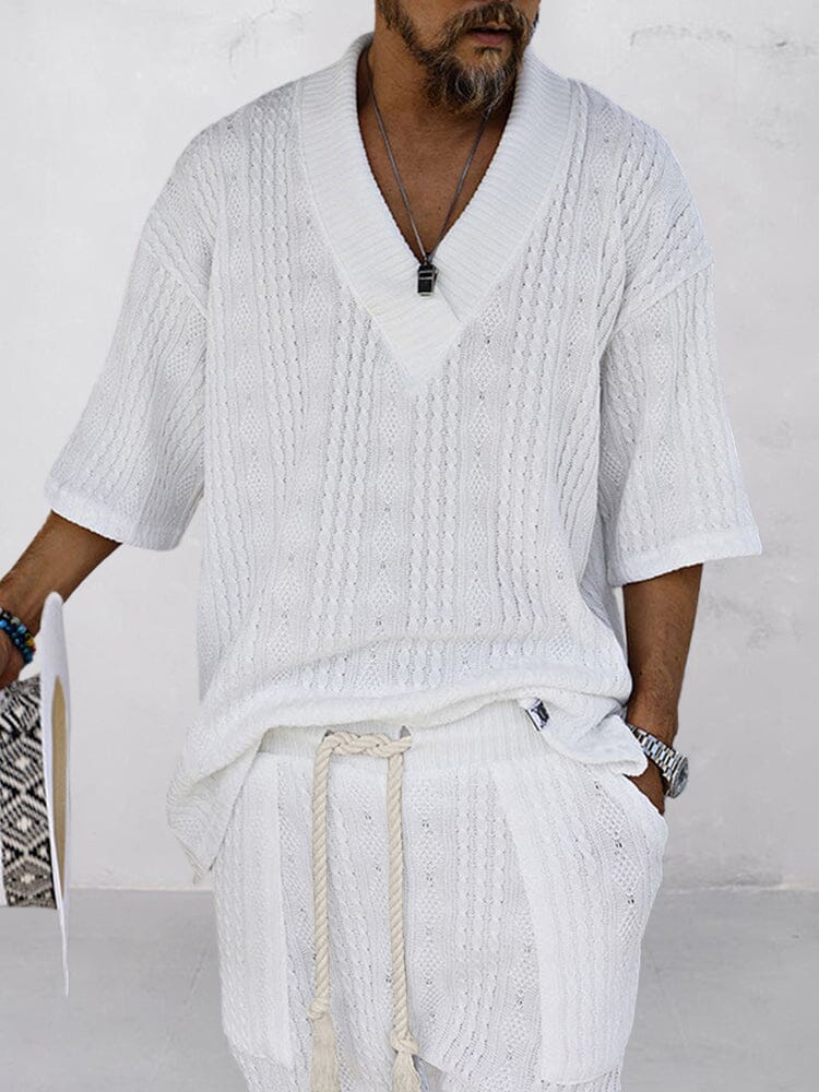 Casual Kabel Stickad T-Shirt Set