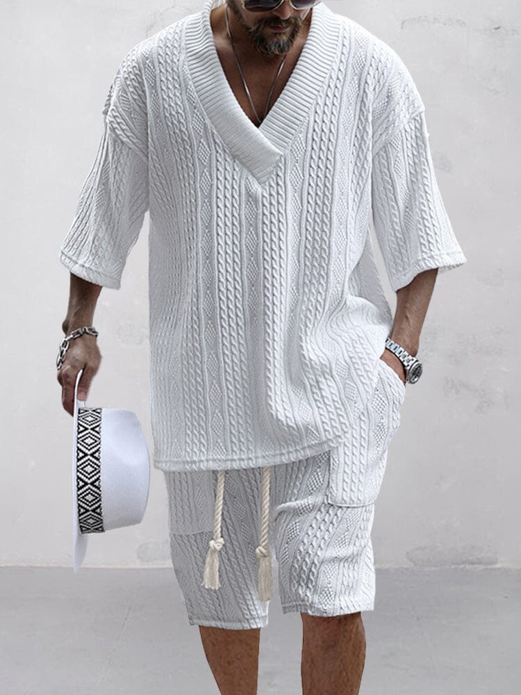 Casual Kabel Stickad T-Shirt Set