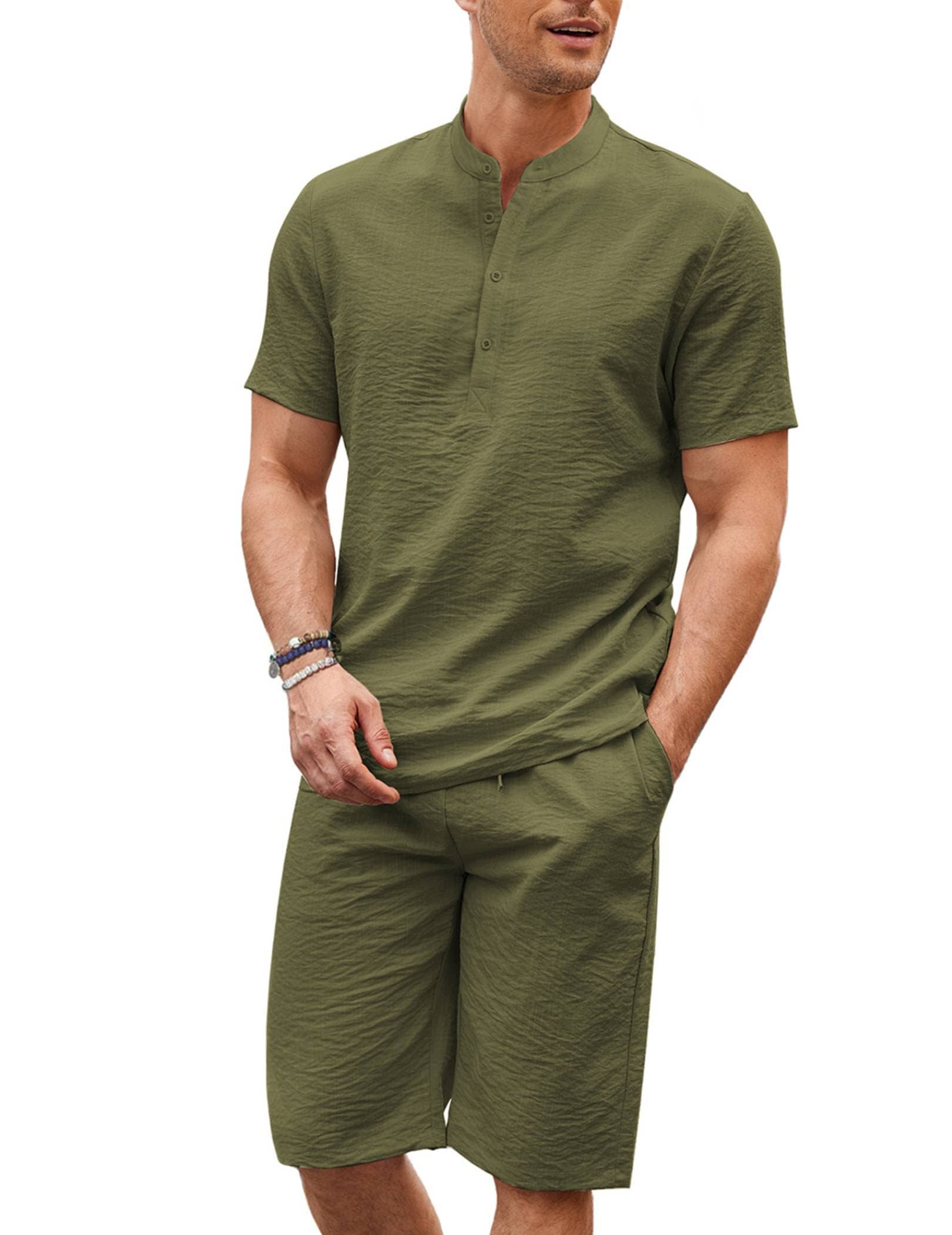 Casual 2-Delat Bomull Linne Henley Skjortset