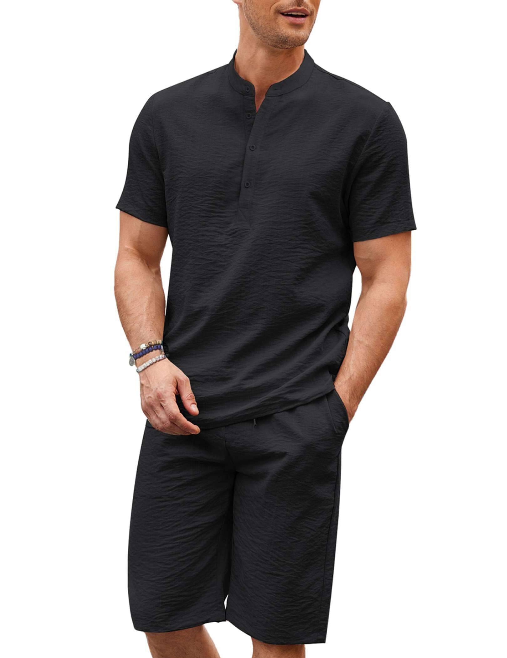 Casual 2-Delat Bomull Linne Henley Skjortset