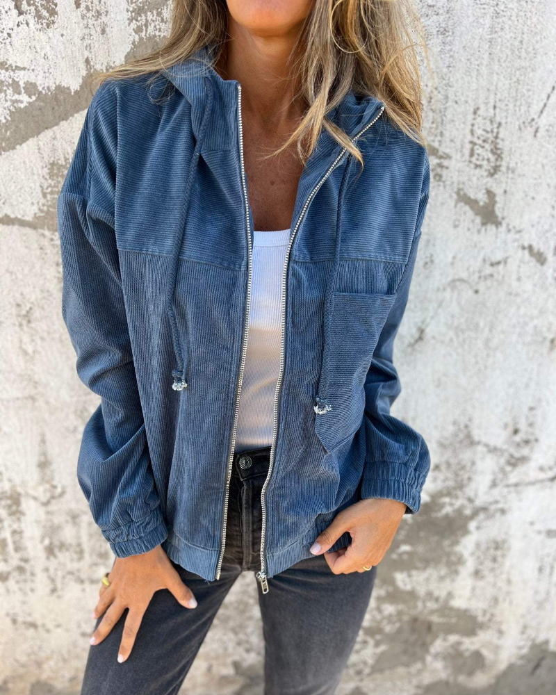Ella™ | Huvtröja i corduroy med dragkedja