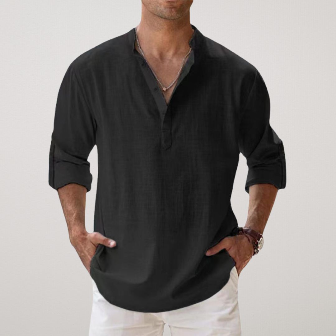 Leblanc™ | Henley Bomullsskjorta med Linneneffekt