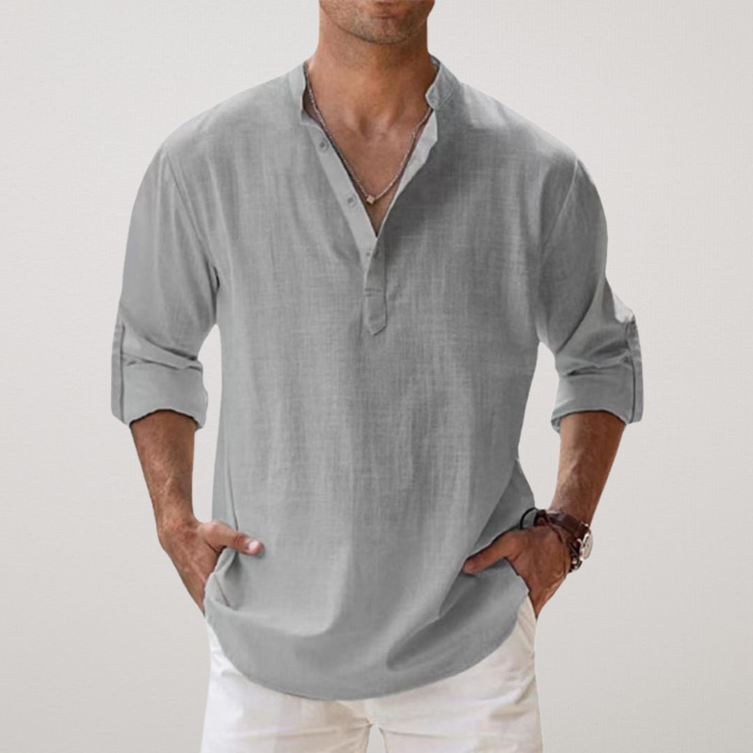 Leblanc™ | Henley Bomullsskjorta med Linneneffekt