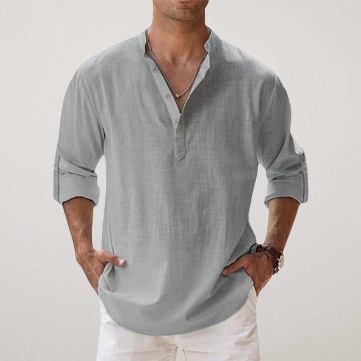 Leblanc™ | Henley Bomullsskjorta med Linneneffekt