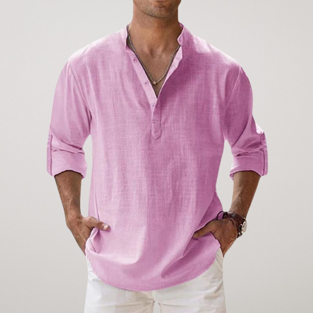Leblanc™ | Henley Bomullsskjorta med Linneneffekt