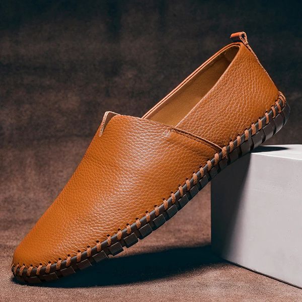 Handstickade Läder Loafers