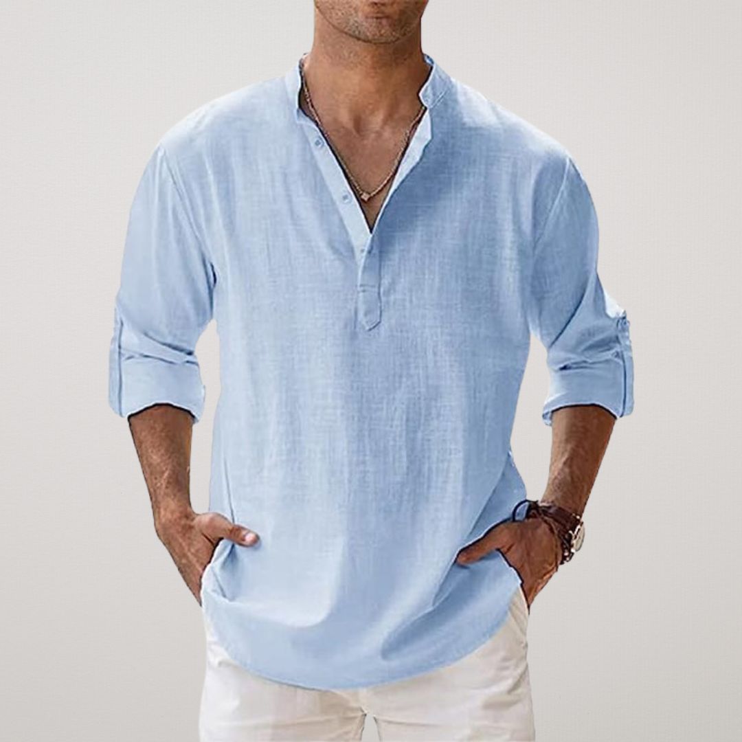 Leblanc™ | Henley Bomullsskjorta med Linneneffekt