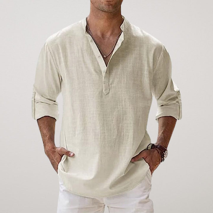 Leblanc™ | Henley Bomullsskjorta med Linneneffekt
