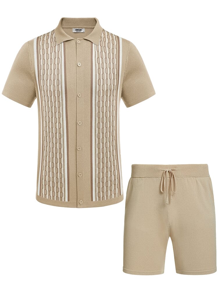 Vintage Stickad Skjorta Shorts Set