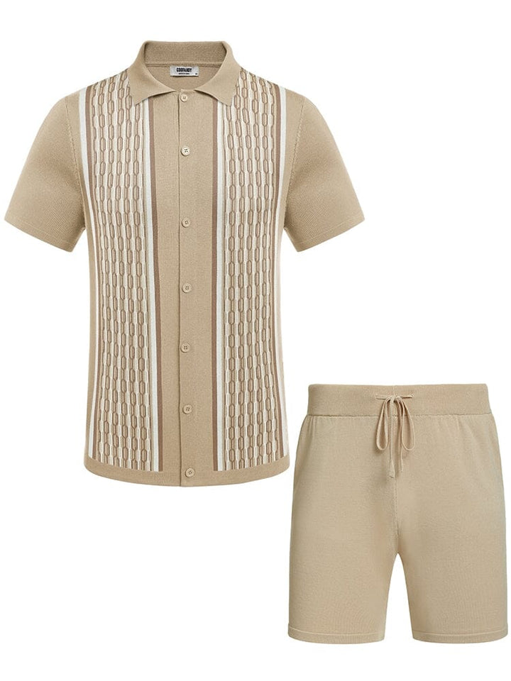 Vintage Stickad Skjorta Shorts Set