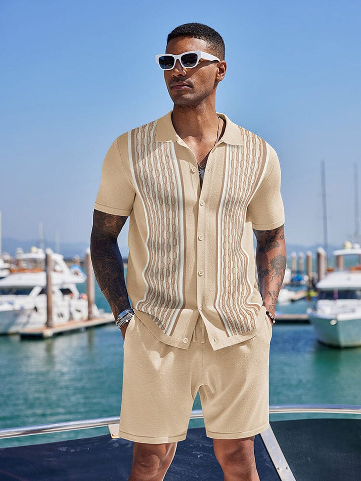 Vintage Stickad Skjorta Shorts Set