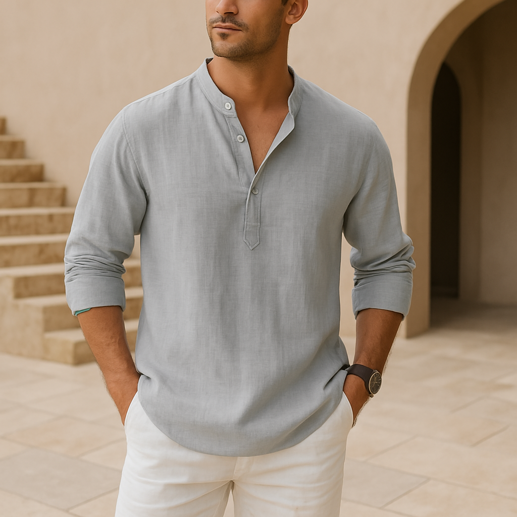 Leblanc™ | Henley Bomullsskjorta med Linneneffekt