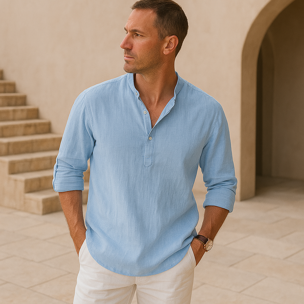 Leblanc™ | Henley Bomullsskjorta med Linneneffekt