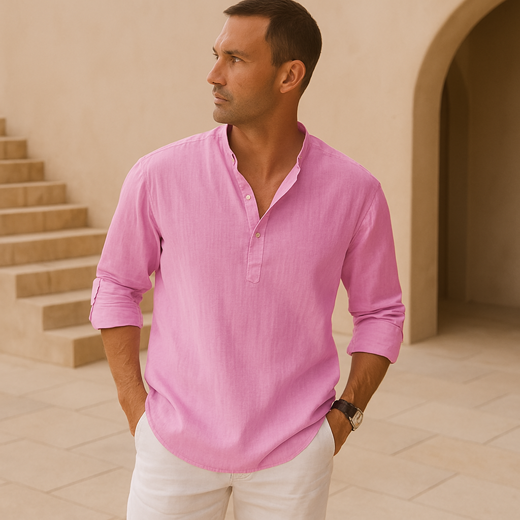 Leblanc™ | Henley Bomullsskjorta med Linneneffekt