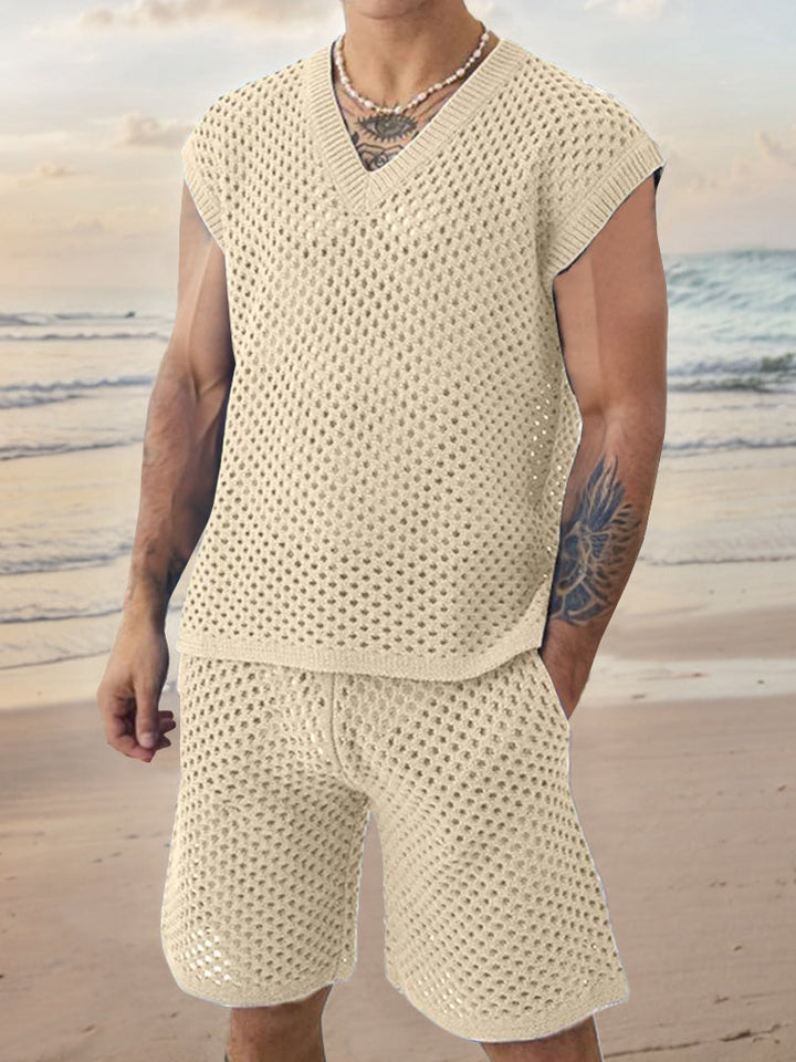 Andningsbart Nät Stickad Casual Set