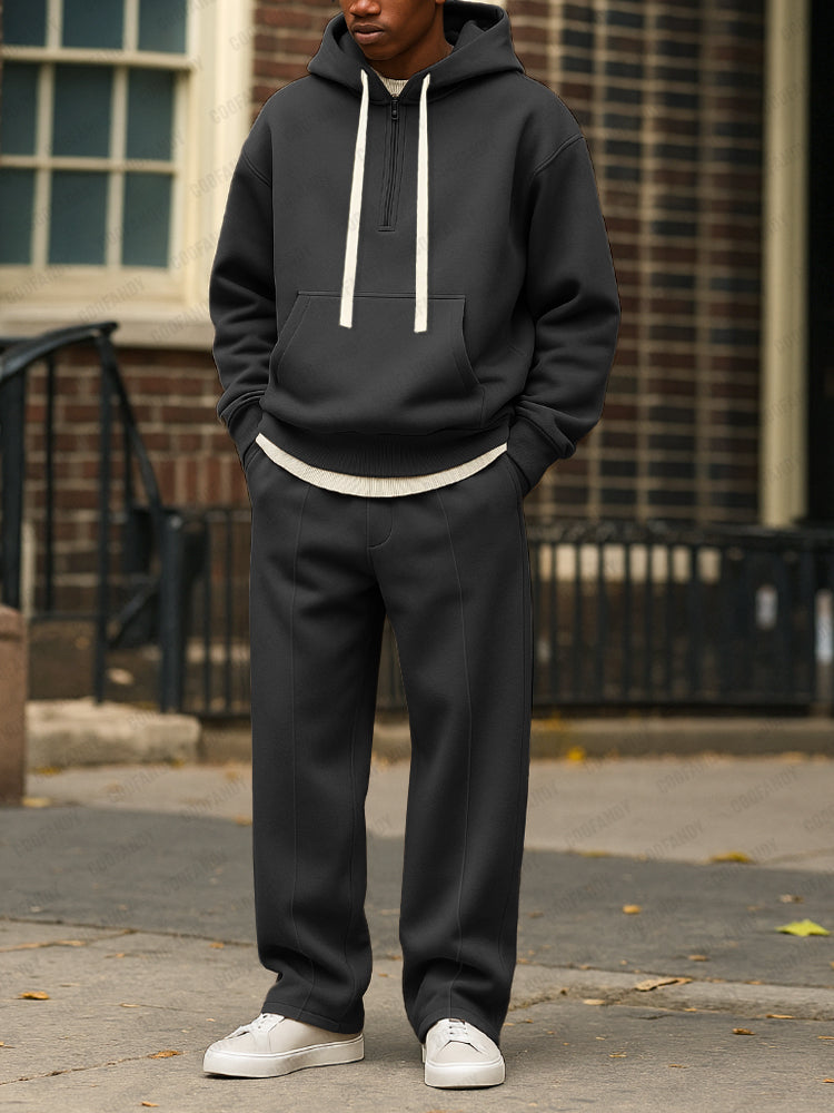 Sportig Löst Sittande Hoodie Joggingbyxset