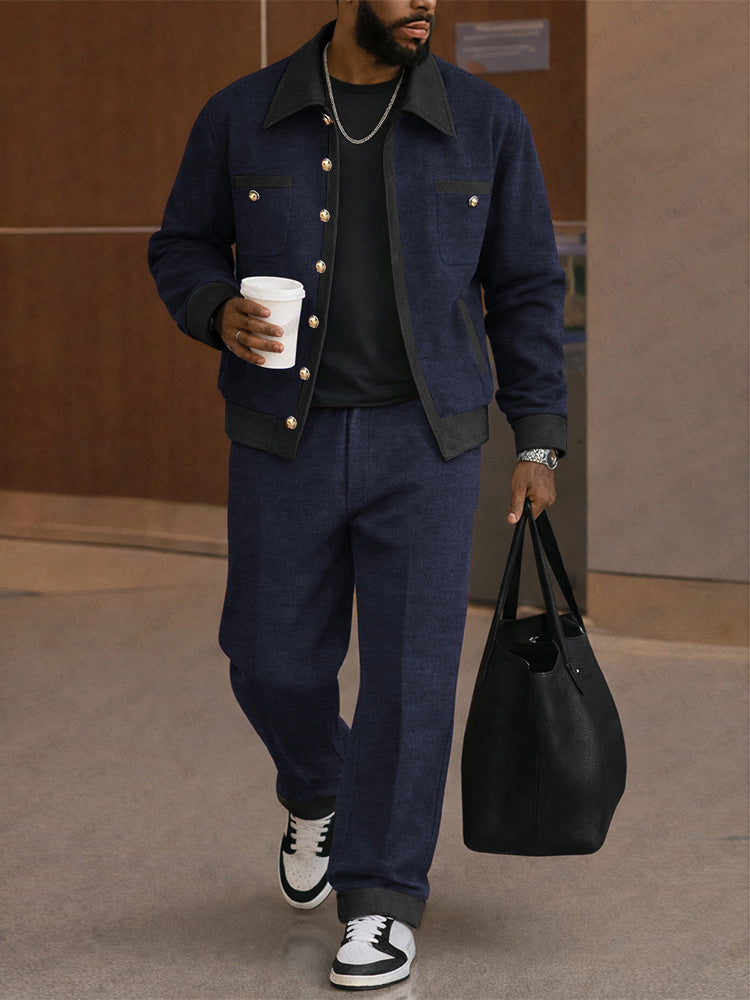 Urban Casual Kontrast Tweed Jacka och Byxset