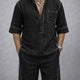 Sommar Casual 100% Bomull Henley Skjortset