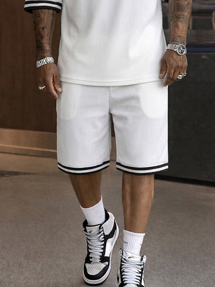 Athleisure Knapp Detalj Ribbad Texturerat Shorts Set