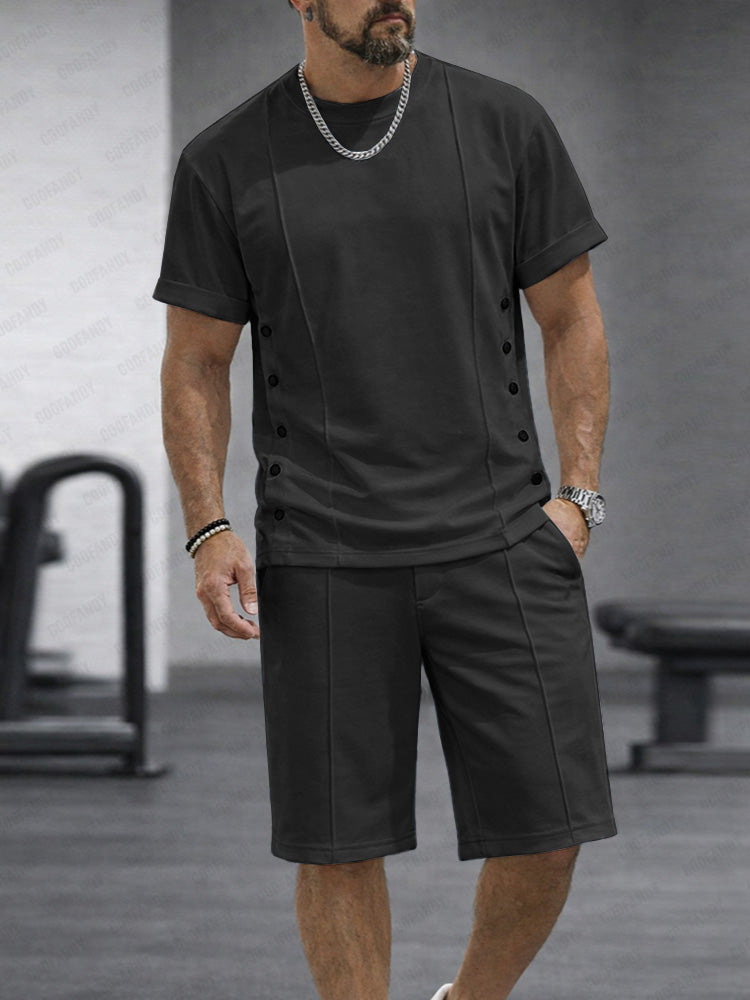 Athleisure Knapp Detalj T-Shirt Shorts Set