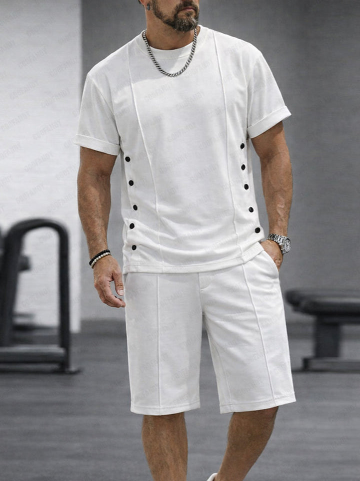 Athleisure Knapp Detalj T-Shirt Shorts Set