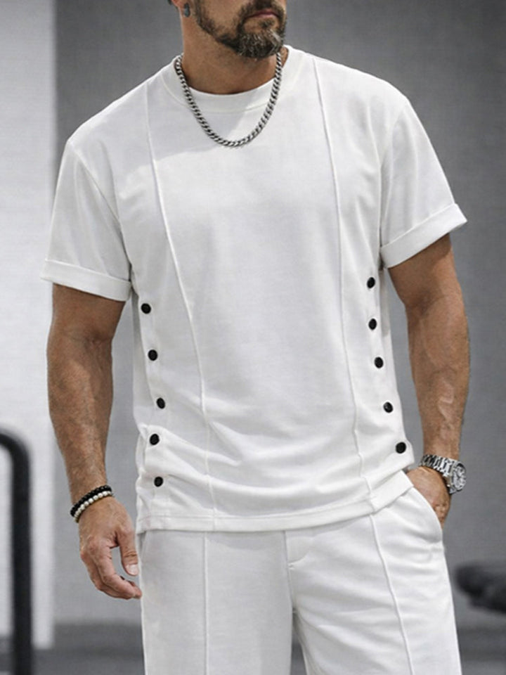 Athleisure Knapp Detalj T-Shirt Shorts Set