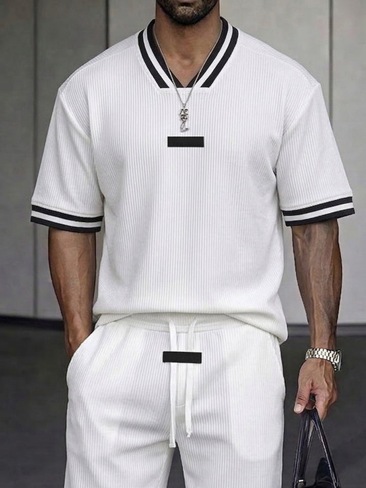 Klassiskt Kontrast Texturerat Sommar Casual Set
