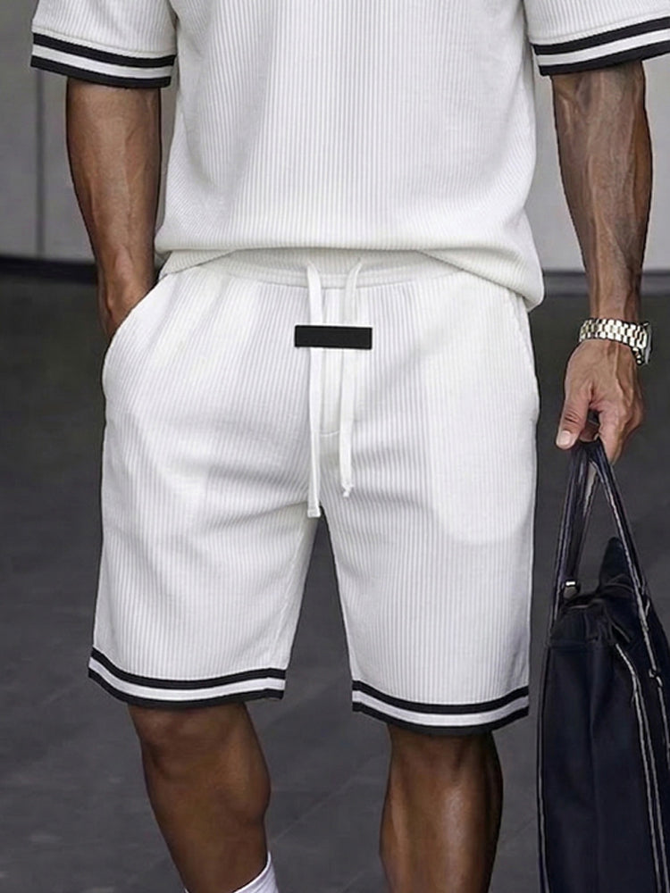 Klassiskt Kontrast Texturerat Sommar Casual Set