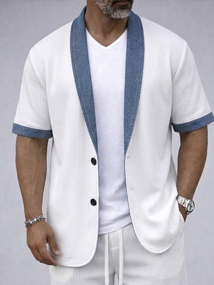Casual Texturerad Kortärmd Blazer och Shorts Set