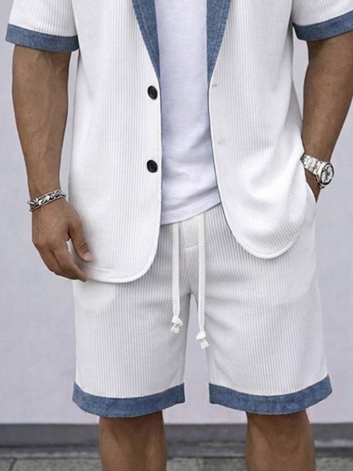 Casual Texturerad Kortärmd Blazer och Shorts Set