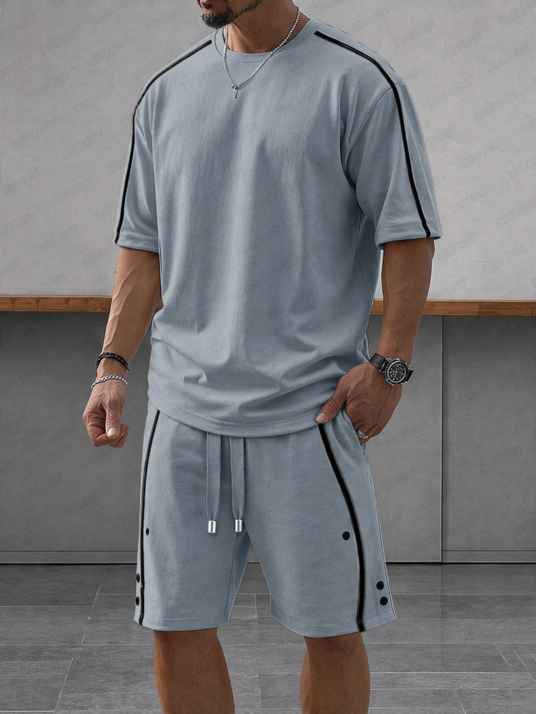 Casual Löst Kontrastfärgat Sportset