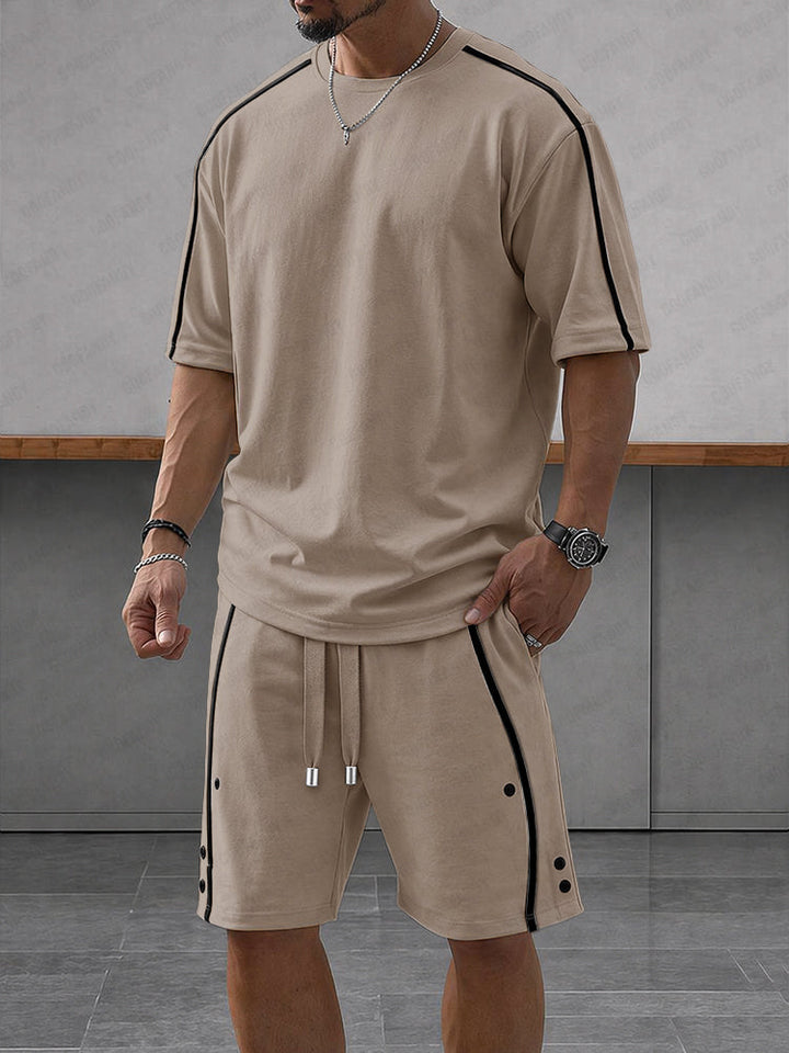Athleisure Zipper Accent T-Shirt Shorts Set