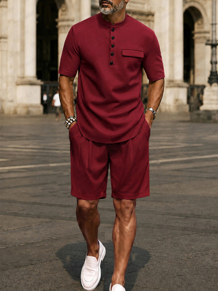 Urban Casual Knappad T-Shirt Shorts Set