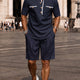 Elegant Kontrast Pikétröja Shorts Set