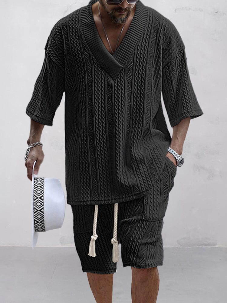 Casual Kabel Stickad T-Shirt Set