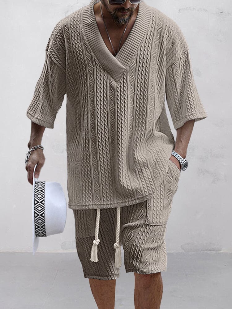 Casual Kabel Stickad T-Shirt Set