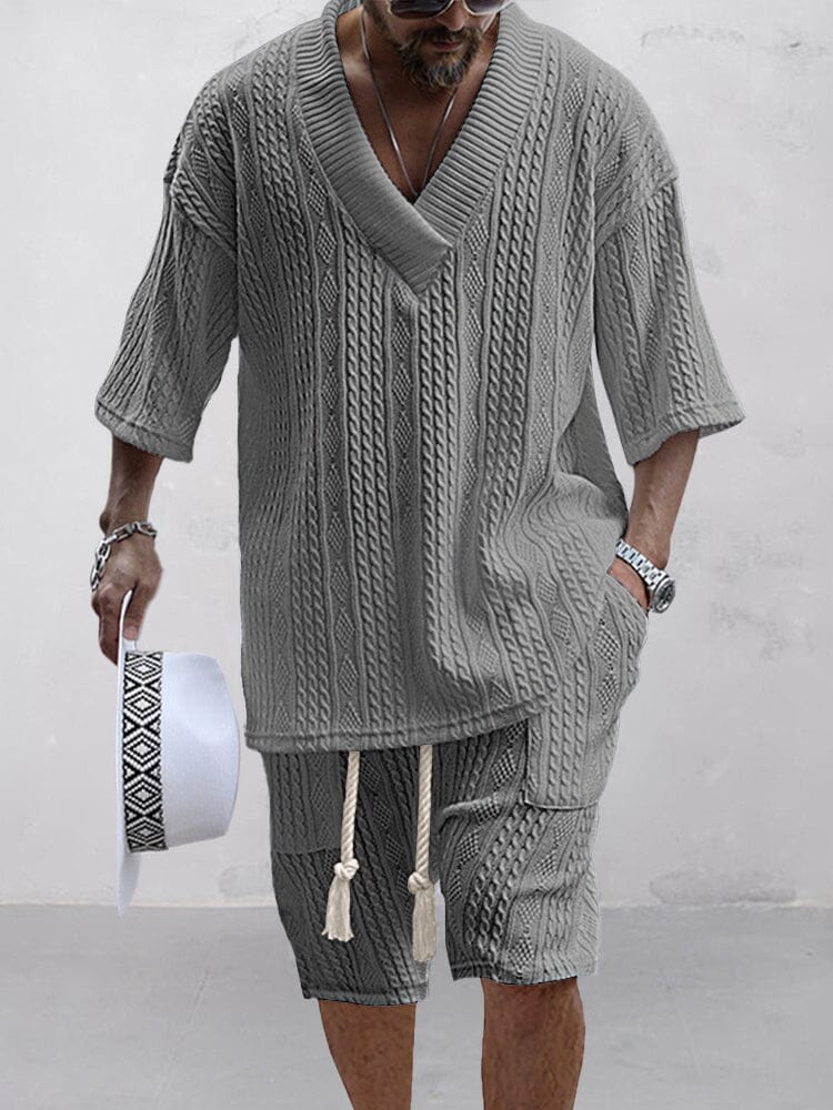 Casual Kabel Stickad T-Shirt Set