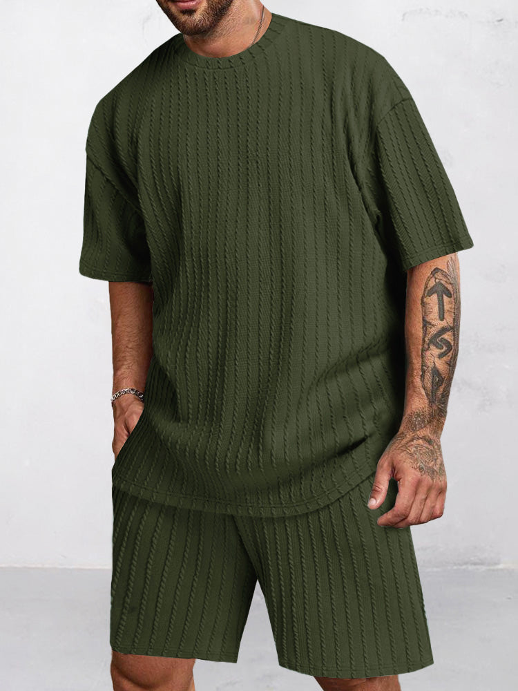 Casual Vertikal Texturerad T-Shirt Set