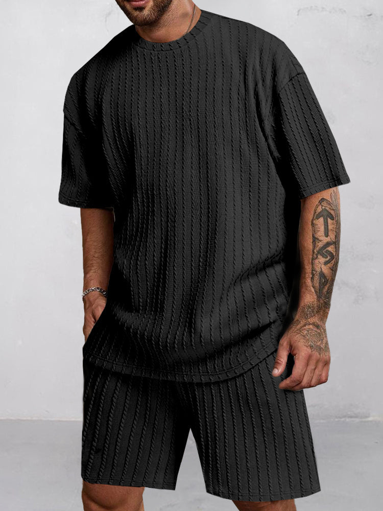 Casual Vertikal Texturerad T-Shirt Set
