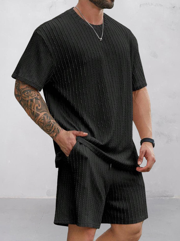 Casual Vertikal Texturerad T-Shirt Set