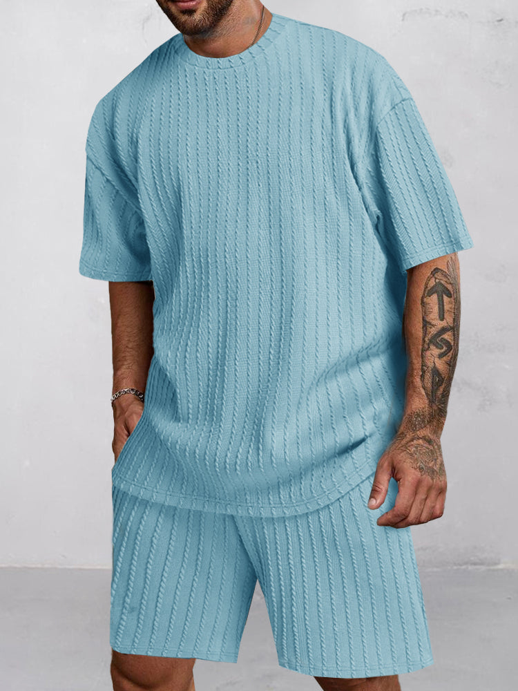 Casual Vertikal Texturerad T-Shirt Set