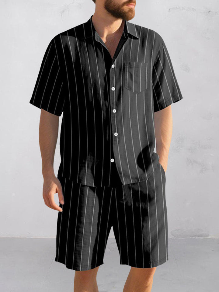 Komfort Bomull Rand Skjorta Shorts Set