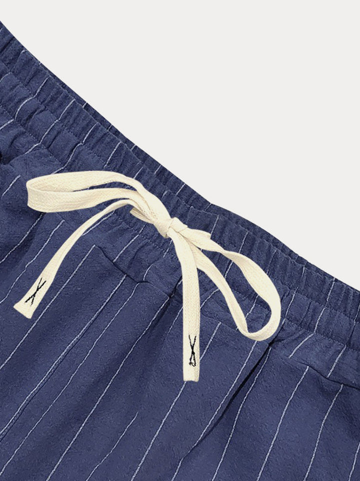 Komfort Bomull Rand Skjorta Shorts Set